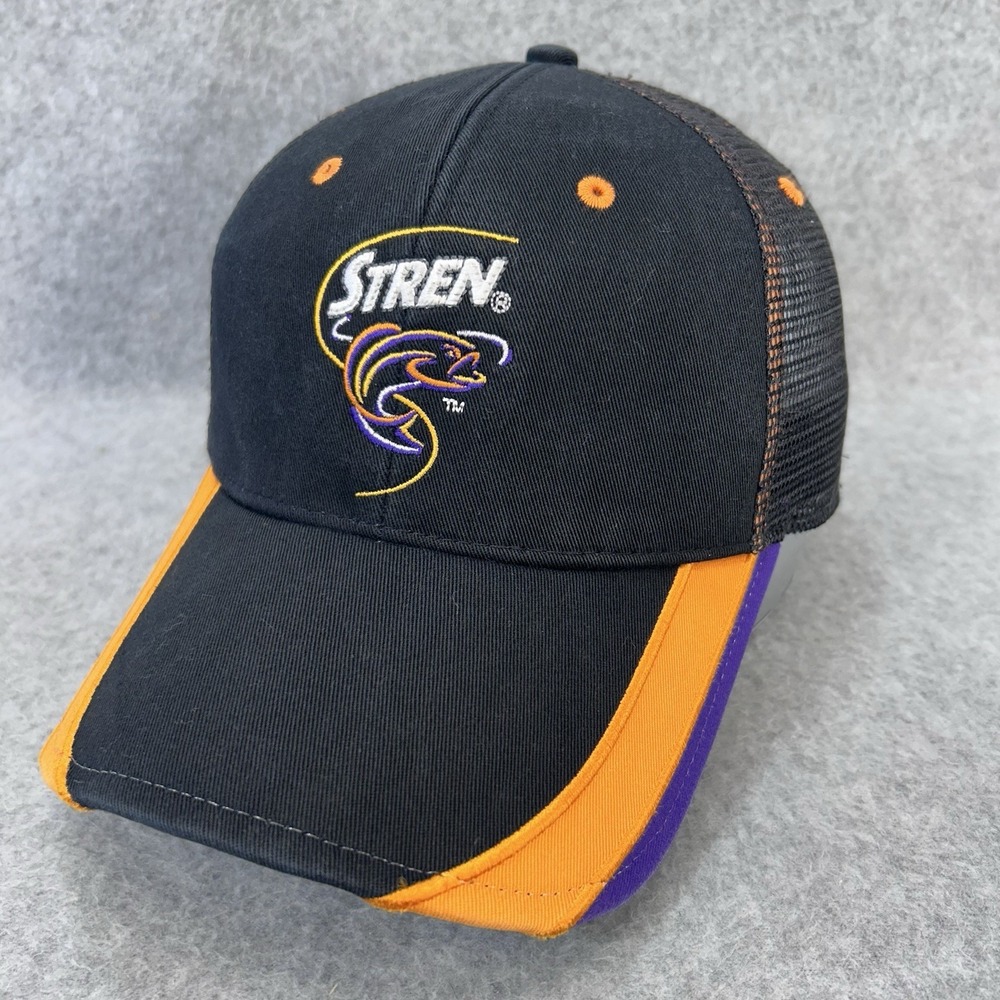 Stren Fishing Line Trucker Hat Cap Black Orange Purple Mesh Snapback OSFM